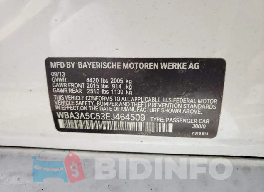 WBA3A5C53EJ464509 Photo# 12