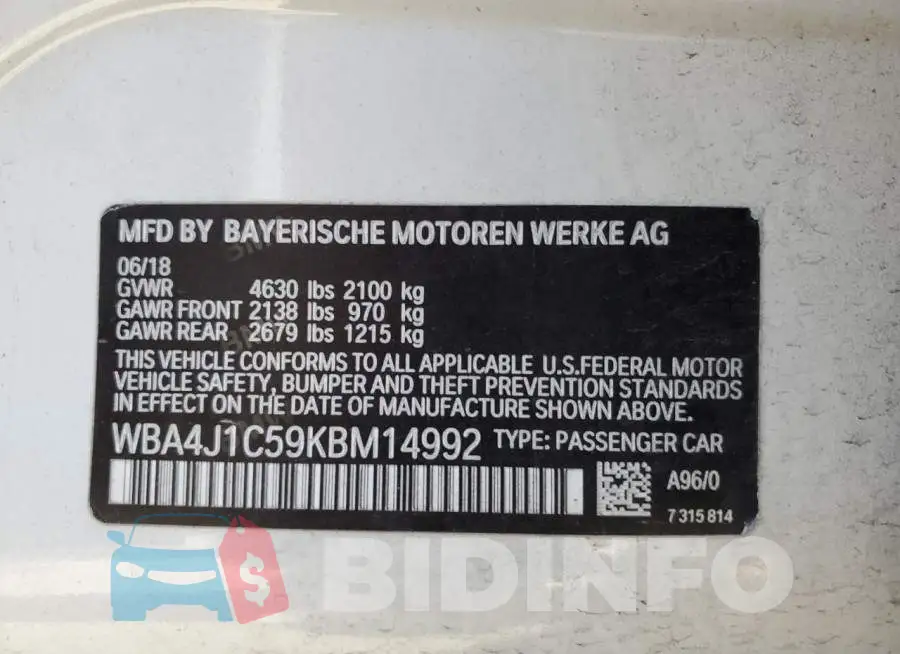 WBA4J1C59KBM14992 Photo# 10