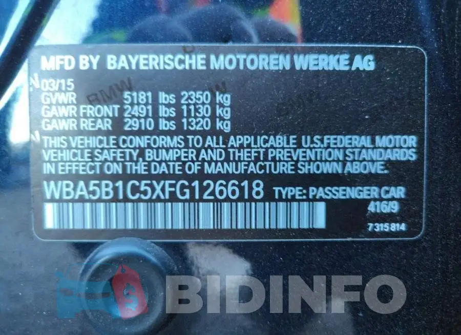 WBA5B1C5XFG126618 Photo# 12