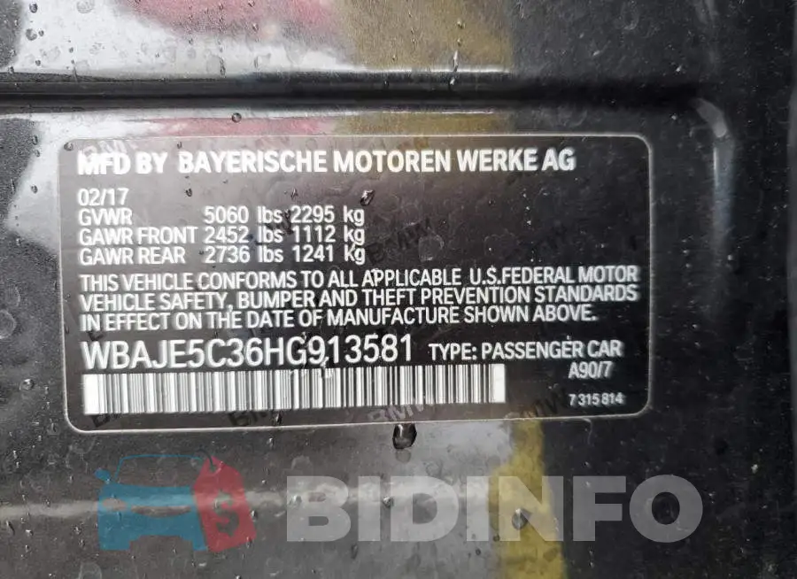 WBAJE5C36HG913581 Photo# 13