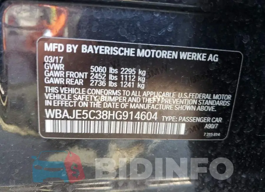 WBAJE5C38HG914604 Photo# 12