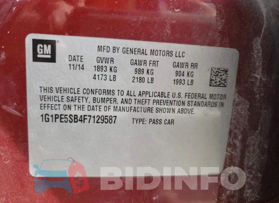 1G1PE5SB4F7129587 Photo# 13