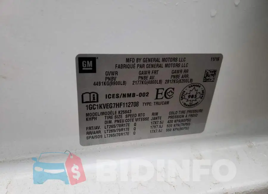 1GC1KVEG7HF112708 Photo# 12