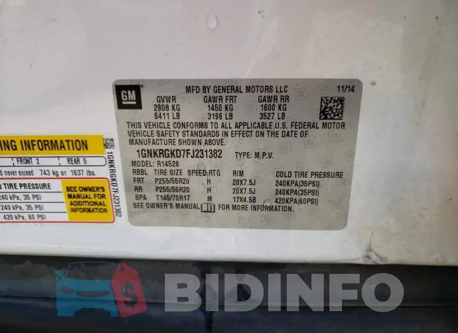 1GNKRGKD7FJ231382 Photo# 13