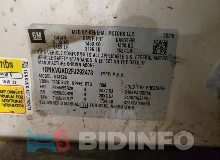 1GNKVGKD2FJ292473 Photo# 13