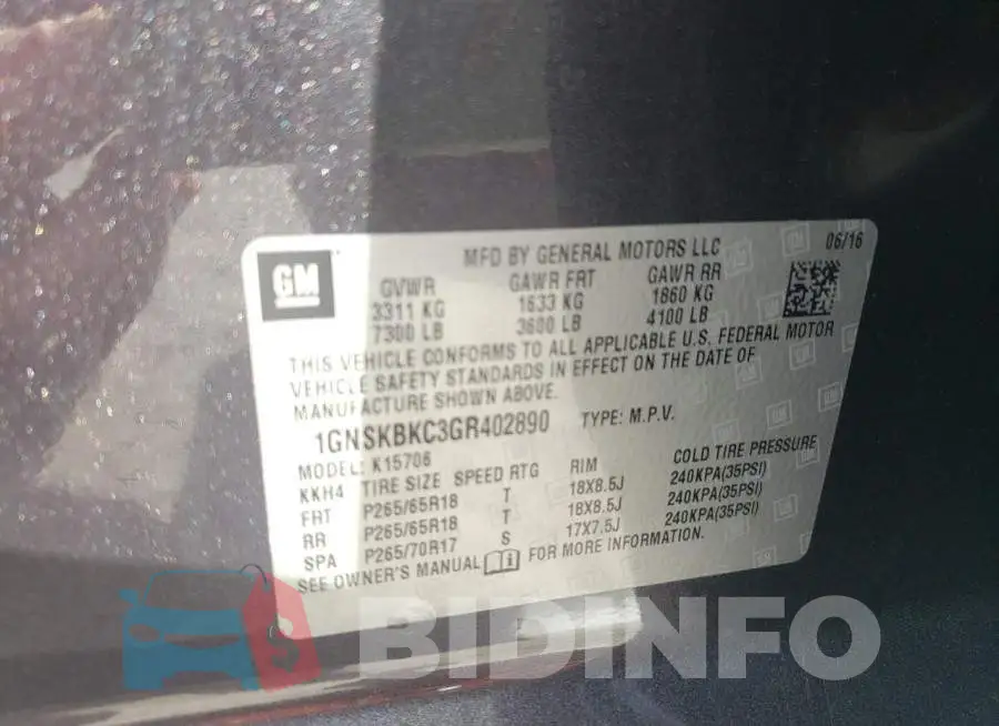 1GNSKBKC3GR402890 Photo# 14
