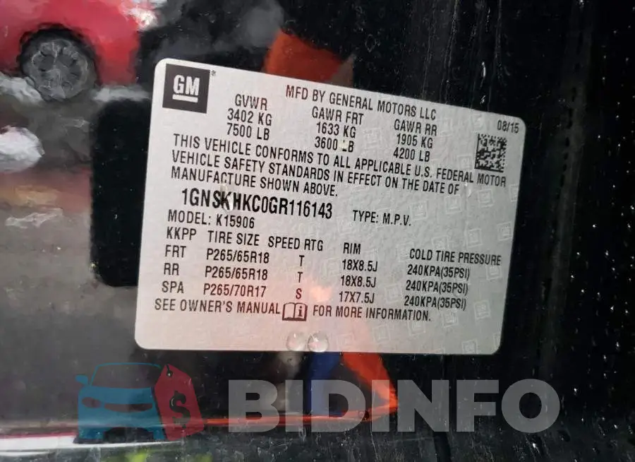 1GNSKHKC0GR116143 Photo# 13