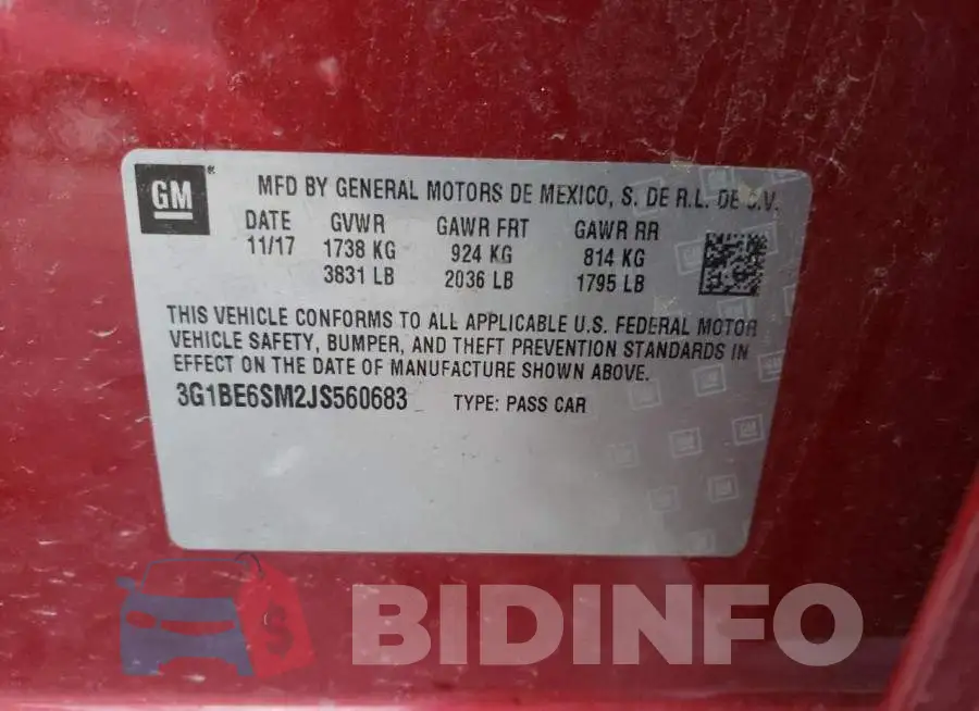 3G1BE6SM2JS560683 Photo# 13