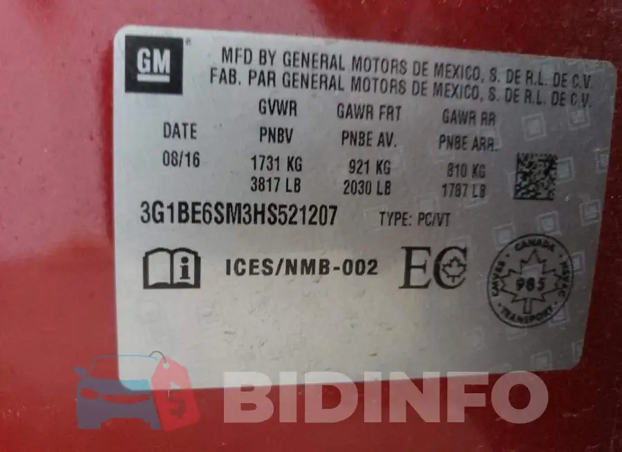 3G1BE6SM3HS521207 Photo# 13