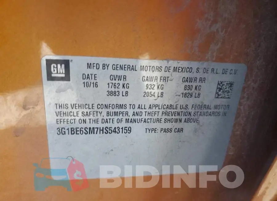 3G1BE6SM7HS543159 Photo# 12