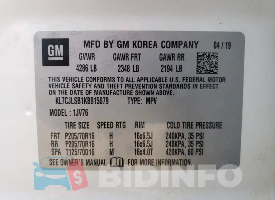 KL7CJLSB1KB915079 Photo# 14