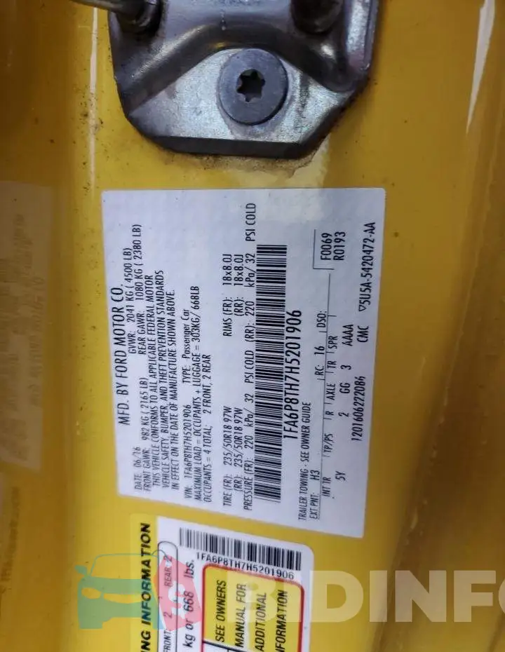 1FA6P8TH7H5201906 Photo# 13