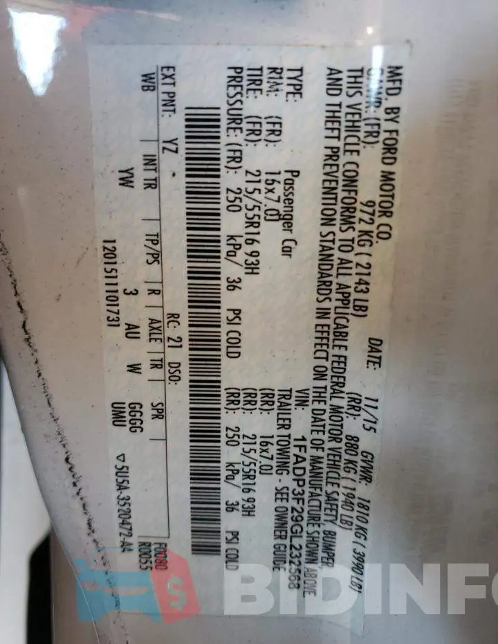 1FADP3F29GL232568 Photo# 13