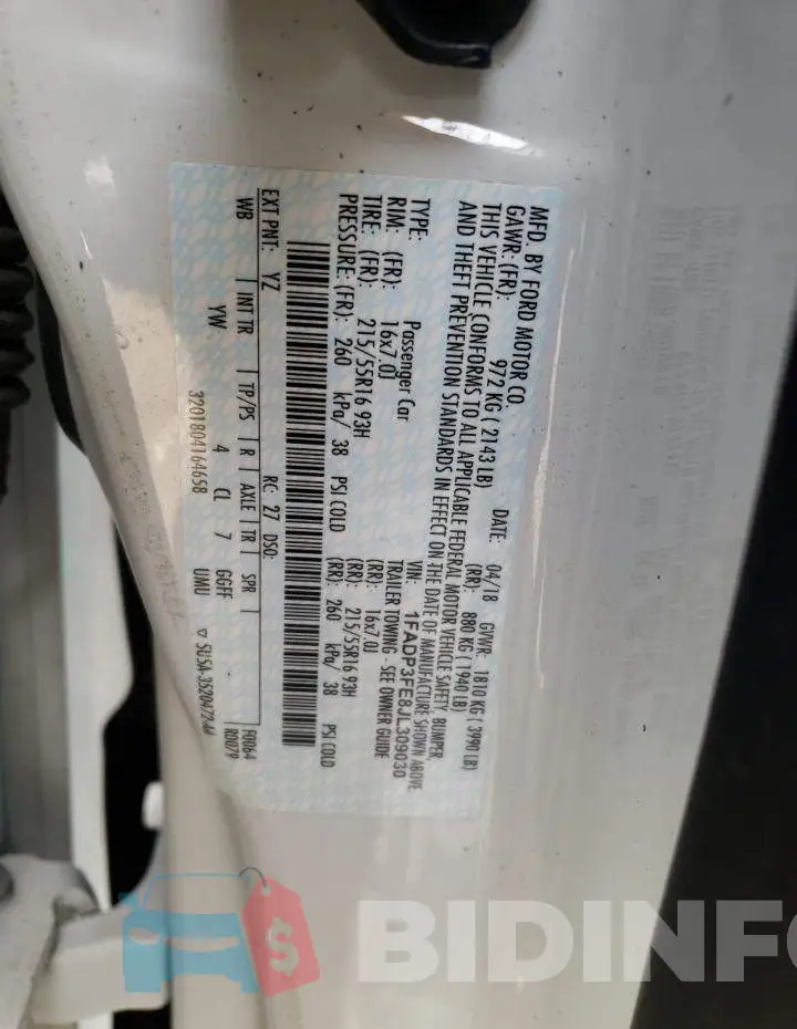 1FADP3FE8JL309030 Photo# 10