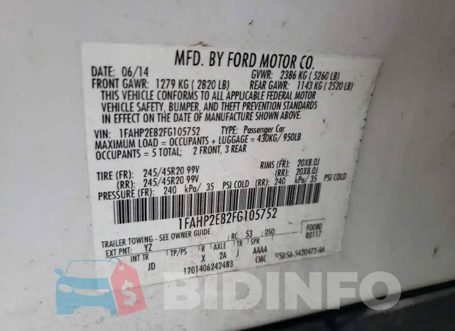 1FAHP2E82FG105752 Photo# 10