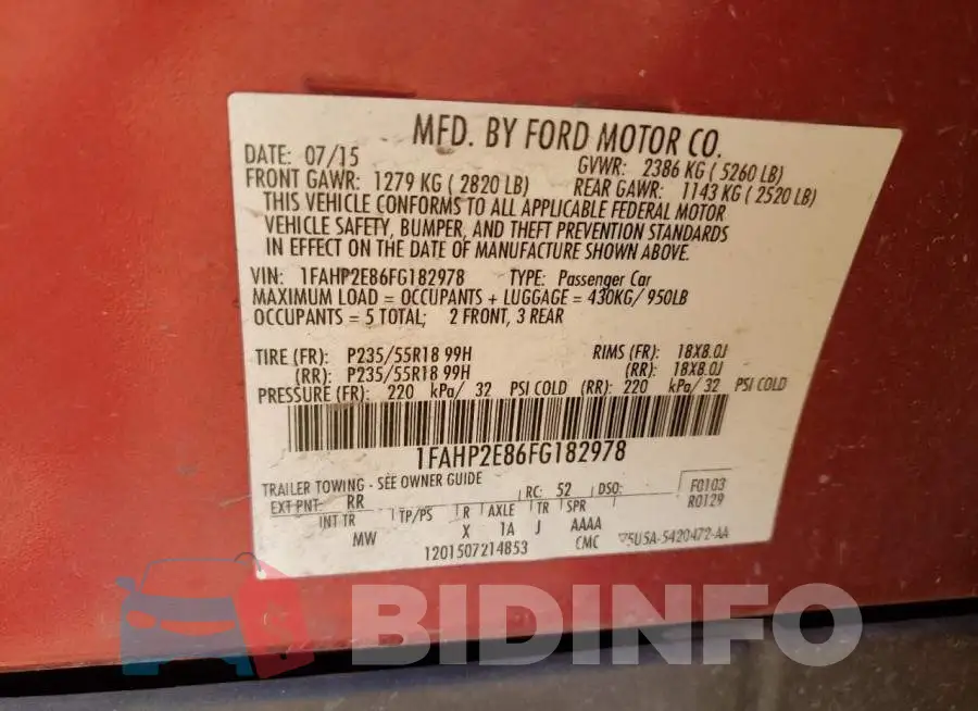 1FAHP2E86FG182978 Photo# 12