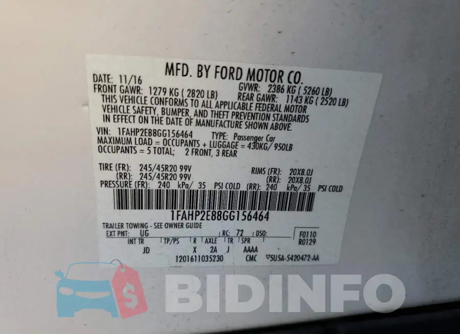 1FAHP2E88GG156464 Photo# 13