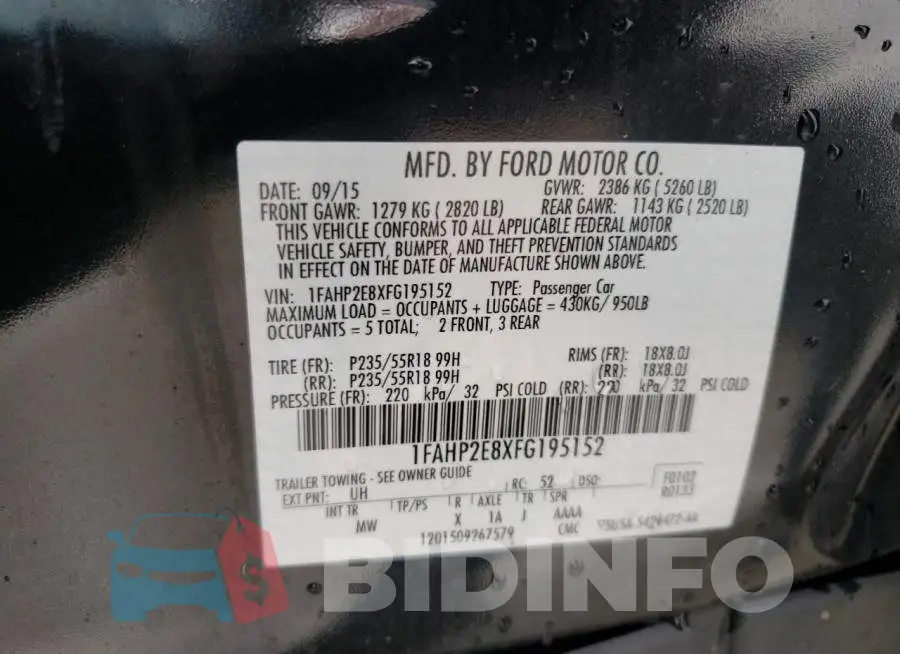 1FAHP2E8XFG195152 Photo# 10