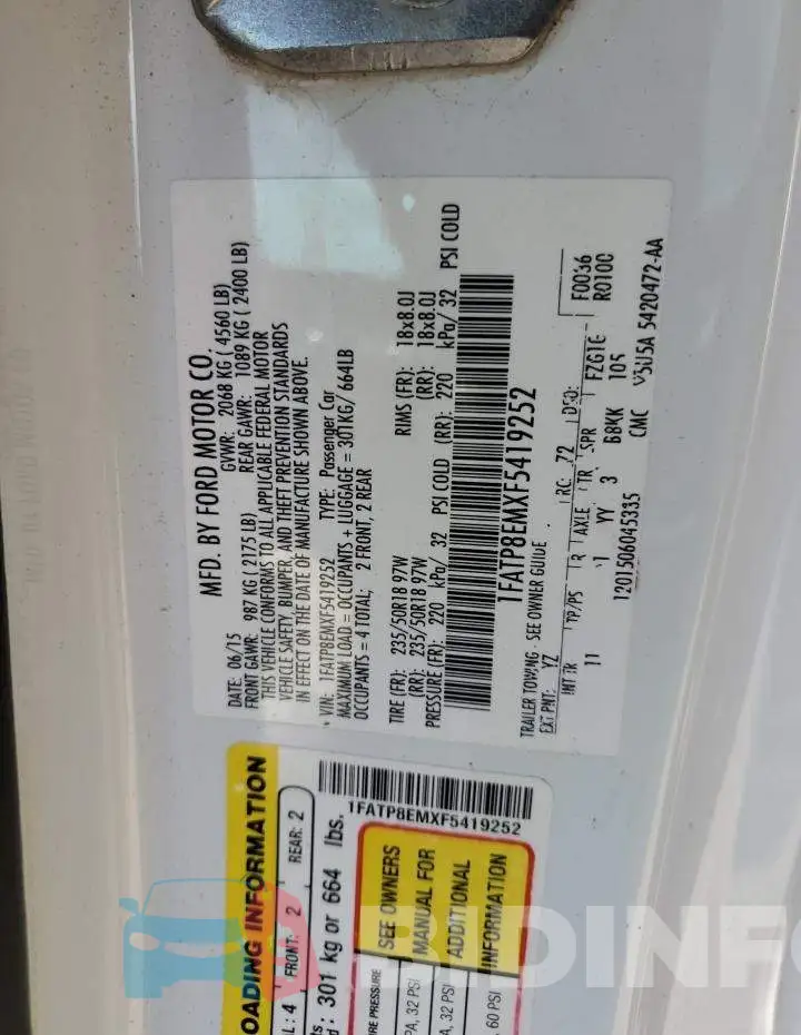 1FATP8EMXF5419252 Photo# 13