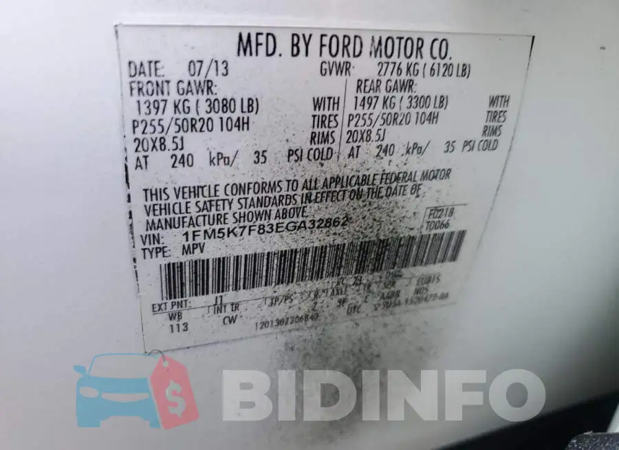 1FM5K7F83EGA32862 Photo# 10
