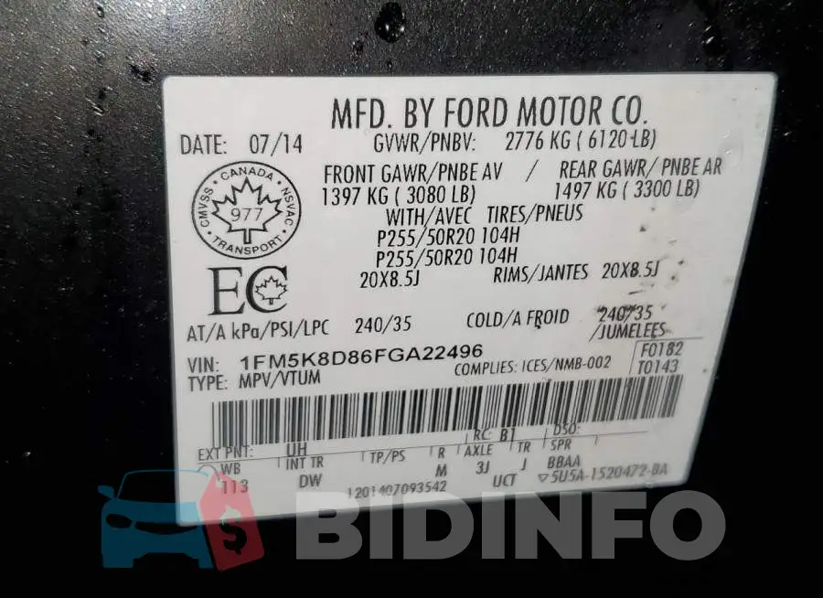 1FM5K8D86FGA22496 Photo# 13