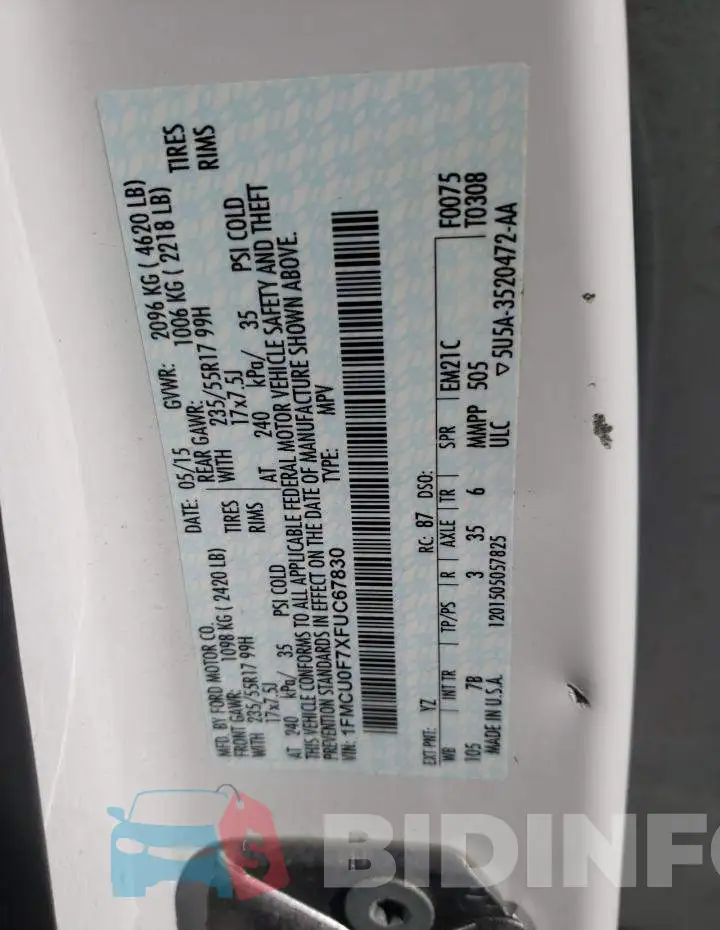 1FMCU0F7XFUC67830 Photo# 13