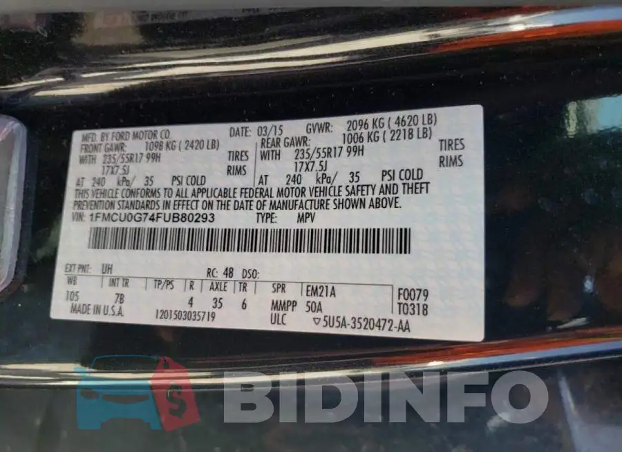1FMCU0G74FUB80293 Photo# 10
