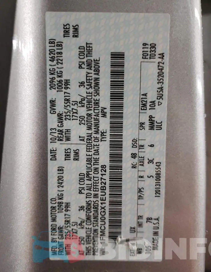 1FMCU0GX1EUB27128 Photo# 13