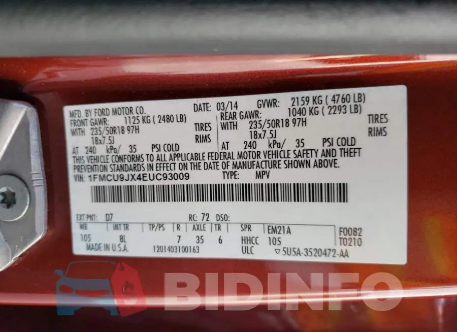 1FMCU9JX4EUC93009 Photo# 13
