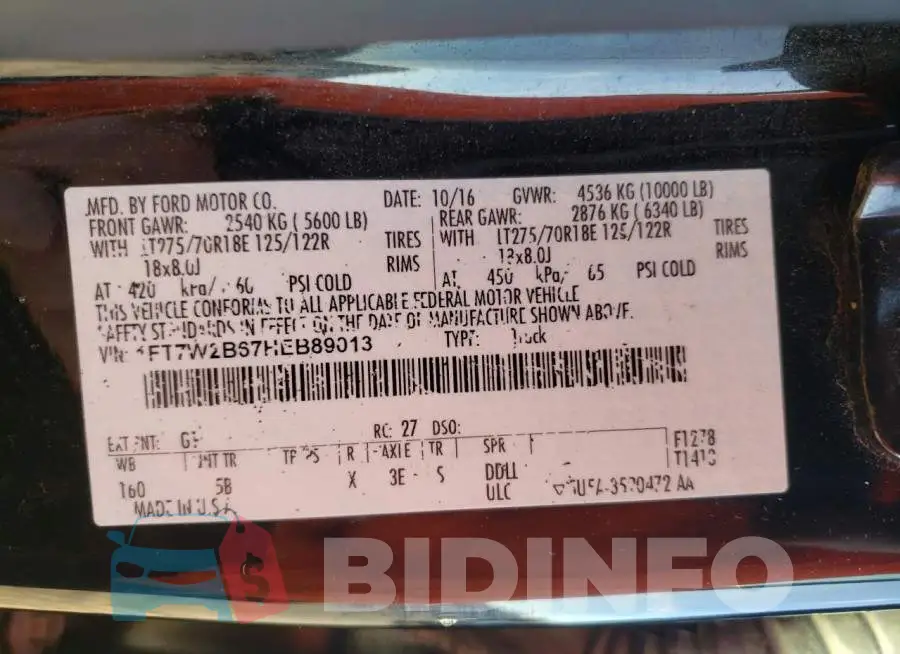 1FT7W2B67HEB89013 Photo# 12
