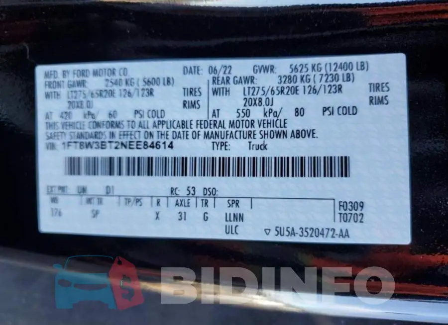 1FT8W3BT2NEE84614 Photo# 12