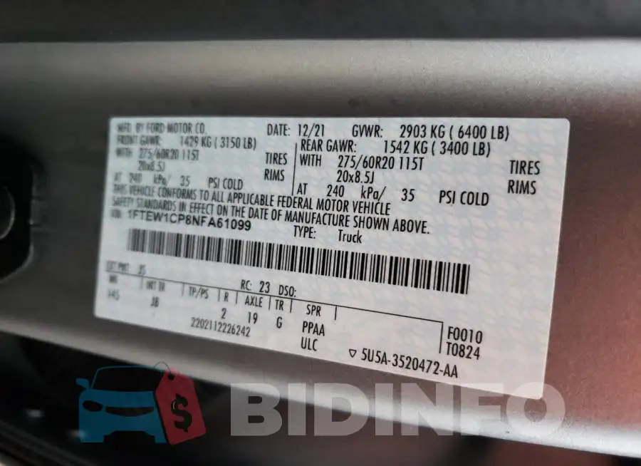 1FTEW1CP8NFA61099 Photo# 12