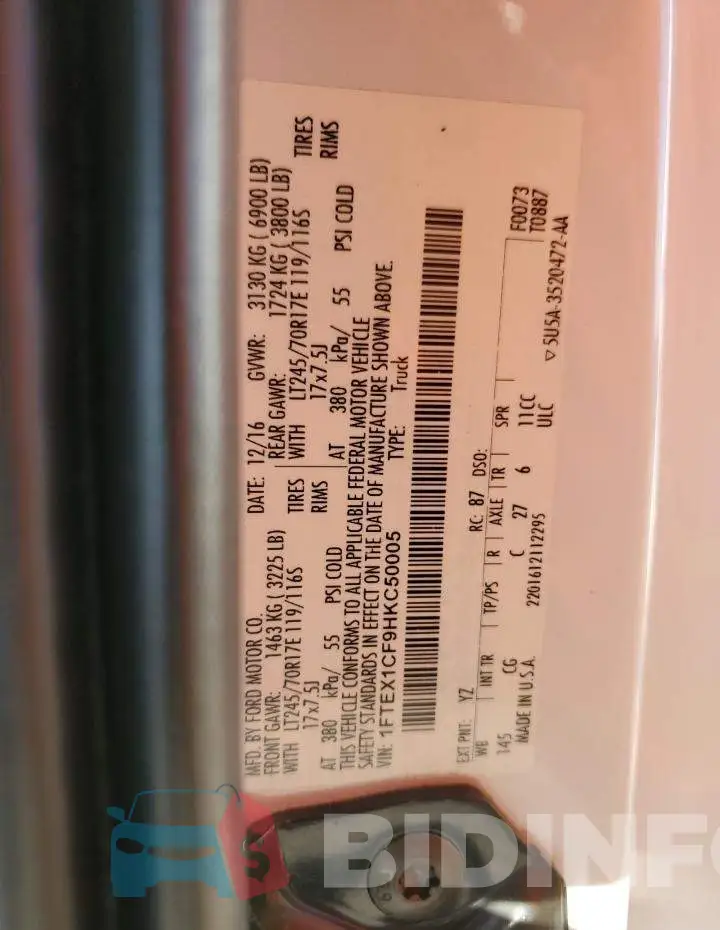 1FTEX1CF9HKC50005 Photo# 12