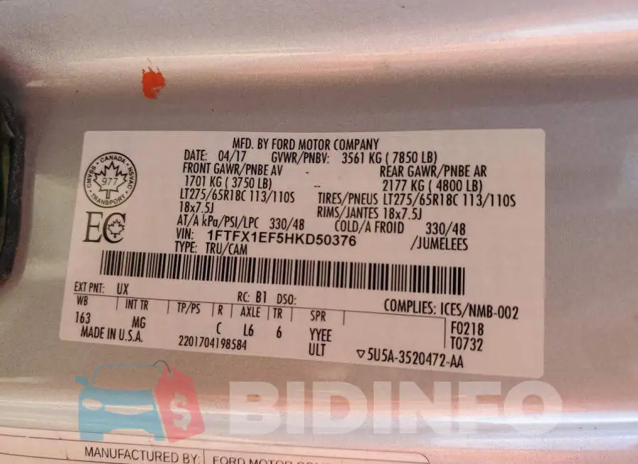 1FTFX1EF5HKD50376 Photo# 12