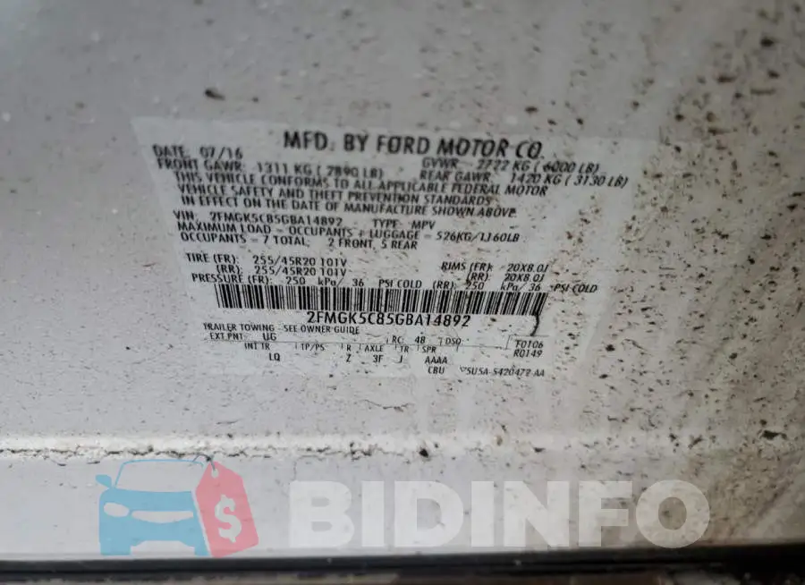 2FMGK5C85GBA14892 Photo# 13