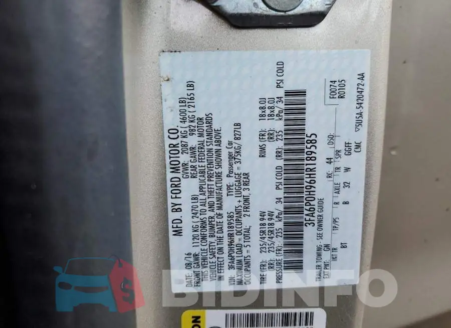 3FA6P0H96HR189585 Photo# 13