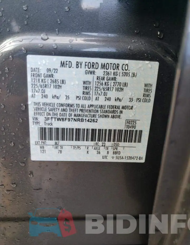 3FTTW8F97NRB14262 Photo# 13