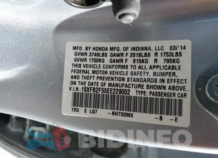 19XFB2F55EE229002 Photo# 12