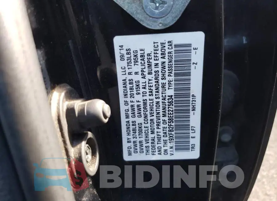 19XFB2F58EE275634 Photo# 13