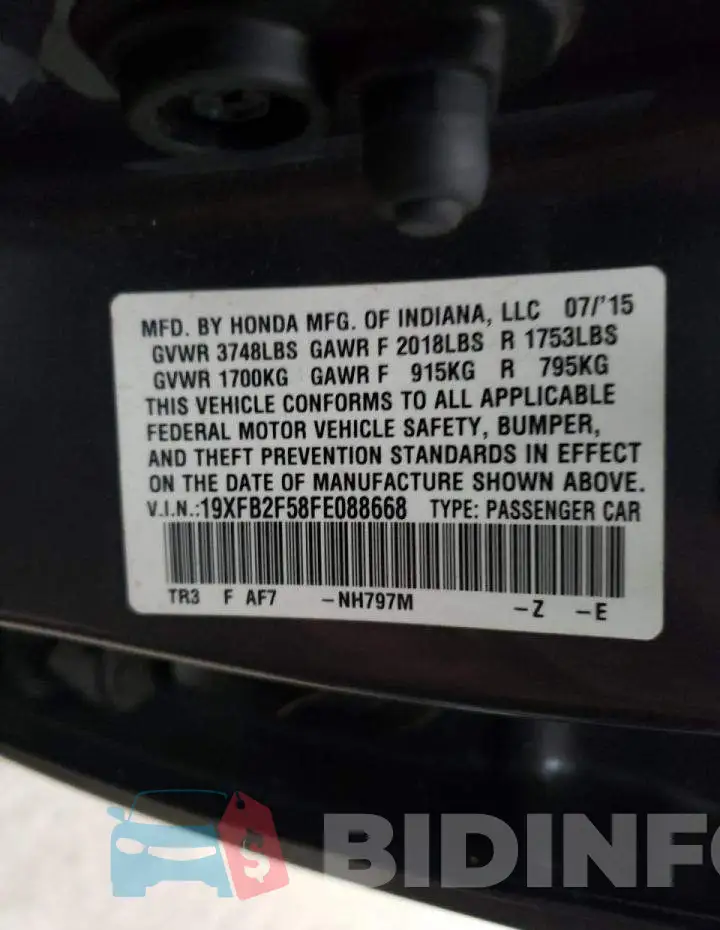 19XFB2F58FE088668 Photo# 12