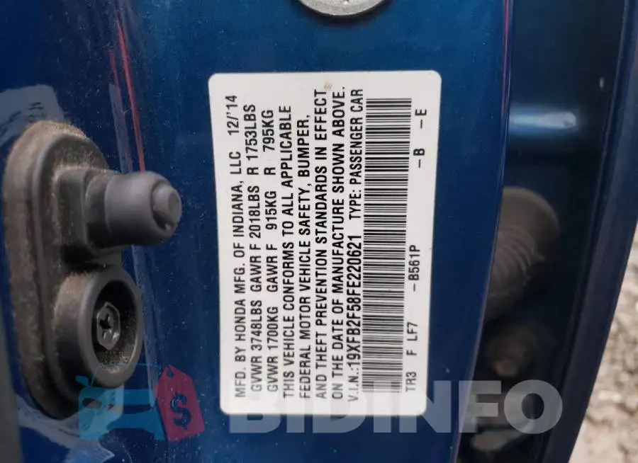 19XFB2F58FE220621 Photo# 12