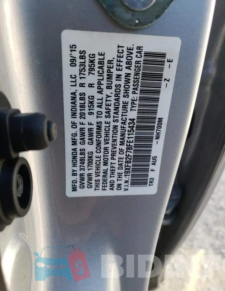 19XFB2F78FE115434 Photo# 12