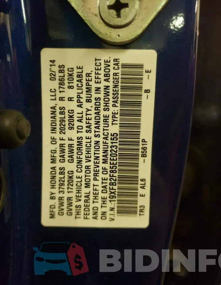 19XFB2F85EE023155 Photo# 13