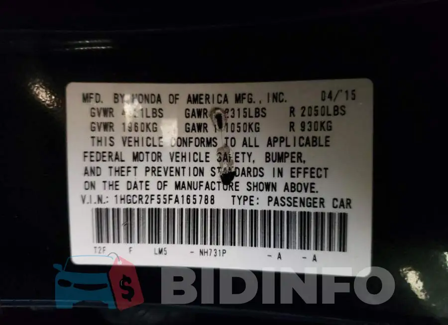 1HGCR2F55FA165788 Photo# 13