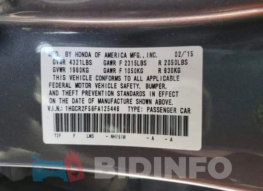 1HGCR2F58FA125446 Photo# 13