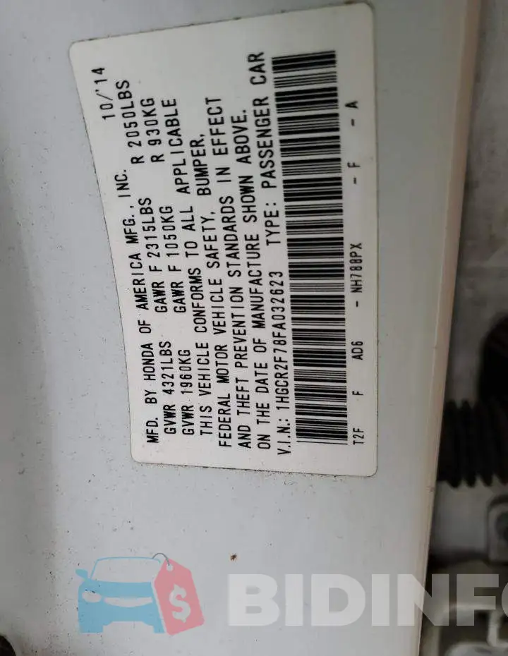 1HGCR2F78FA032623 Photo# 12