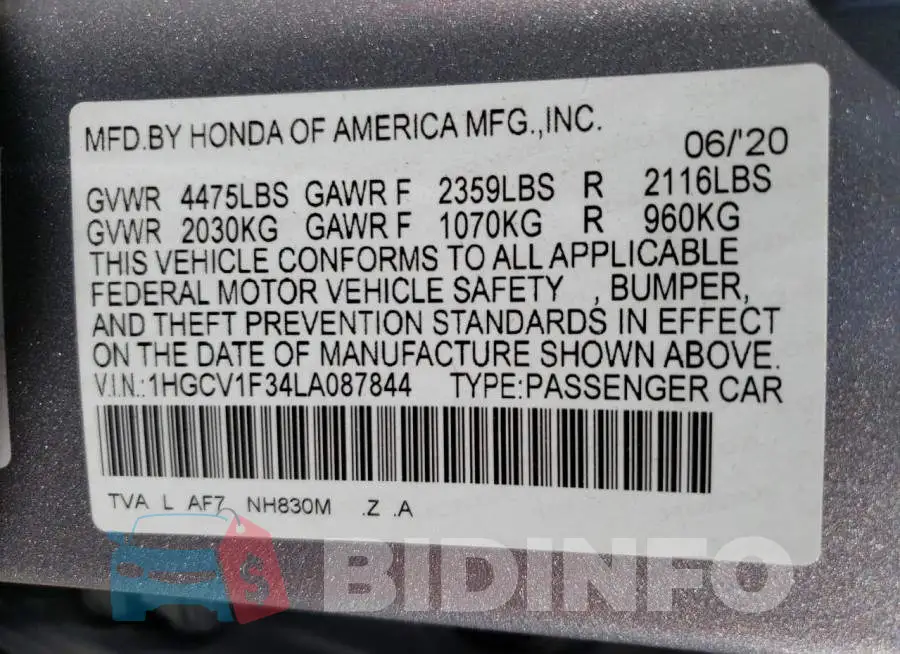 1HGCV1F34LA087844 Photo# 12