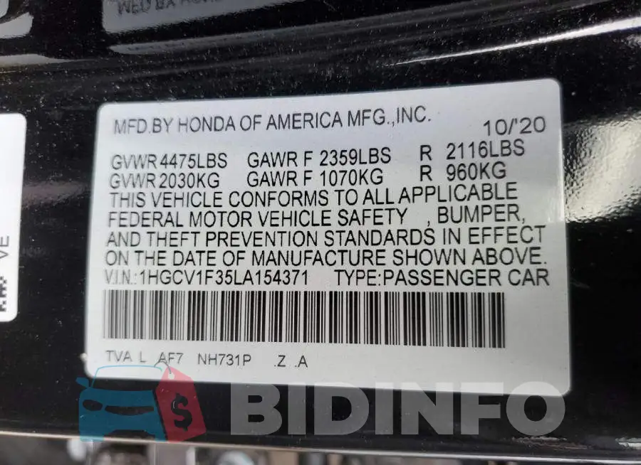 1HGCV1F35LA154371 Photo# 12