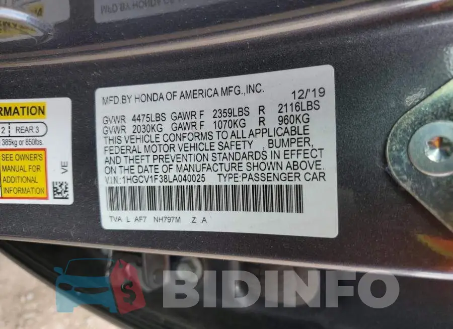 1HGCV1F38LA040025 Photo# 12