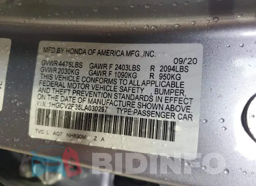 1HGCV2F35LA030297 Photo# 13
